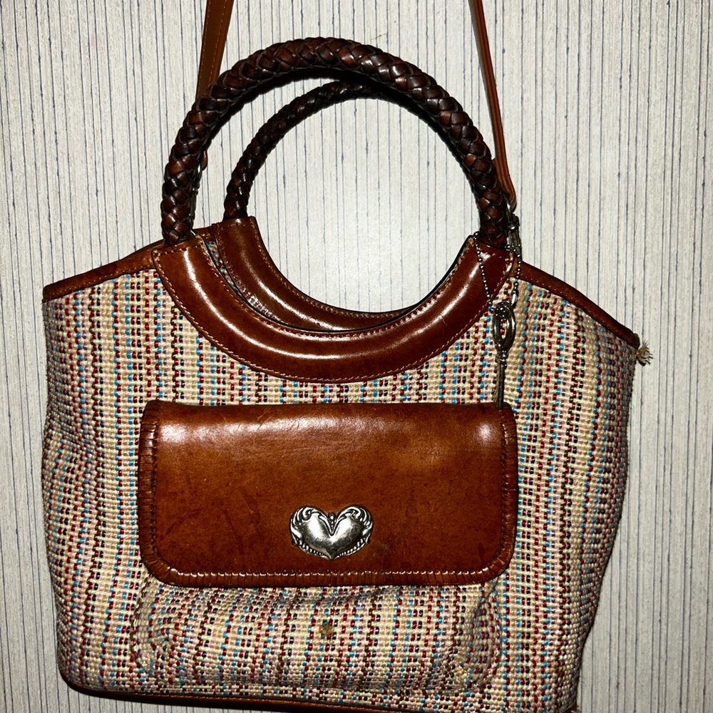 Fossil Multicolor Woven Tote with Brown Leather